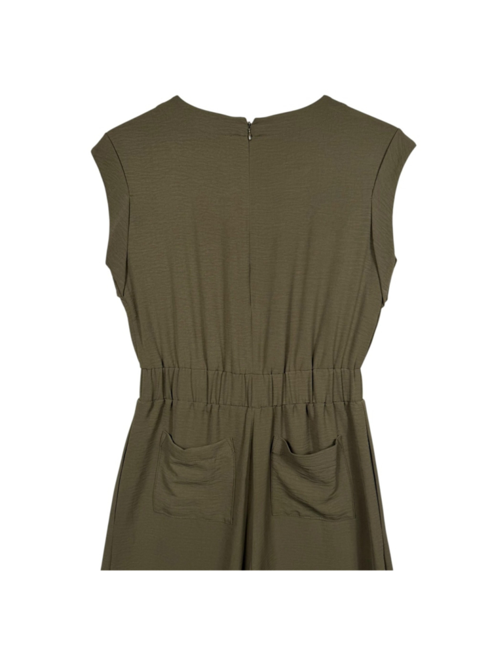Calvin Klein Scuba Crepe Jumpsuit Olive Green Tie Waist Pocket Back Zip Womens 4 - Picture 5 of 7